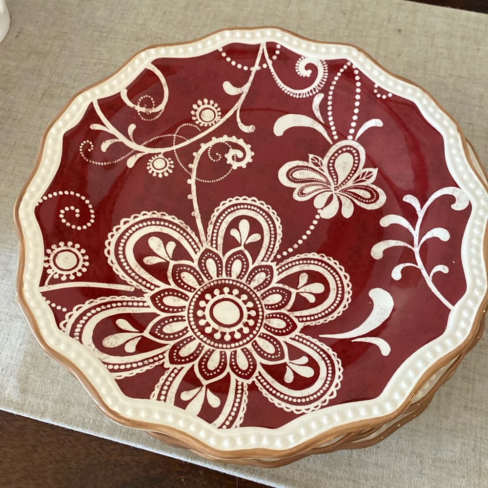 Pier 1 Imports Red White Maribeth Scalloped Ironstone Salad Plates Set Of 6